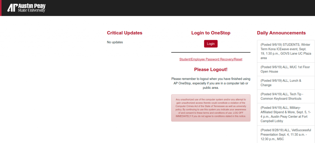 OneStop Austin Peay State University Logo