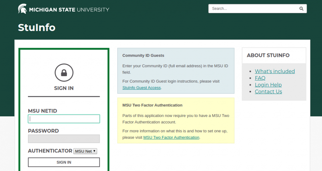StuInfo Michigan State University Login