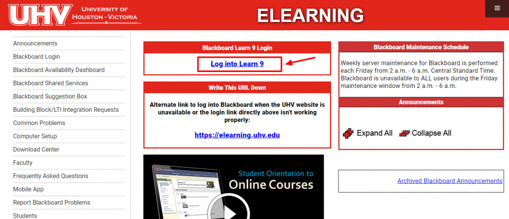UHV blackboard Account login